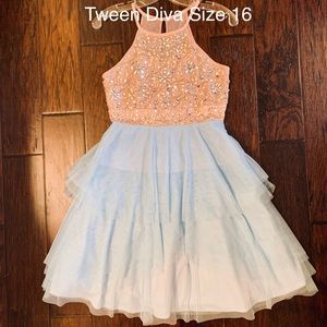 Tween Diva Light Blue and Gold Dress (Size 16)